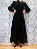 1920s Art Deco Black Velvet Hooded Coat | Vintage Witchy Gothic Piece