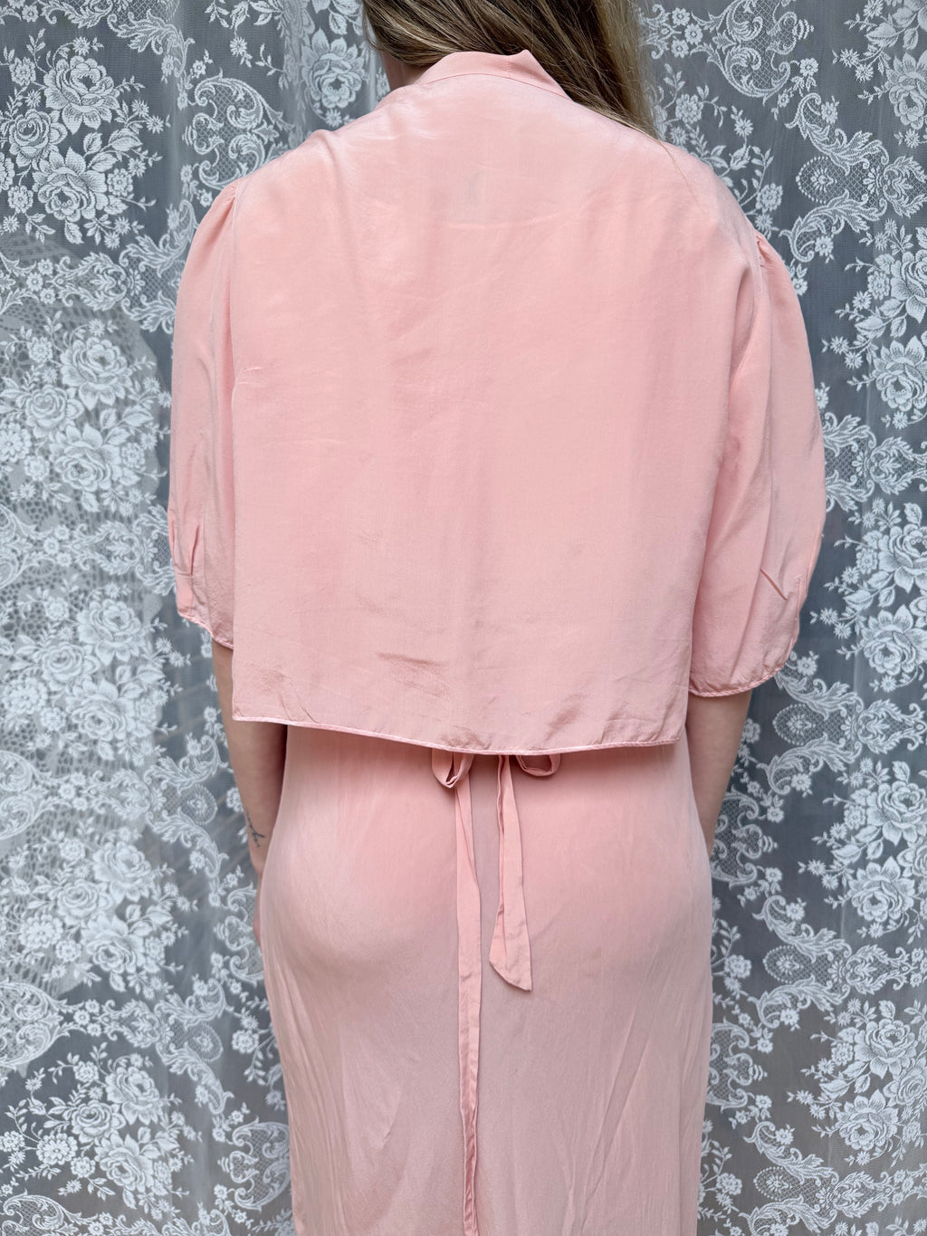 Antique Vintage 1930s Pink Silk Two-Piece Gown & Jacket Set