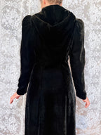 1920s Art Deco Black Velvet Hooded Coat | Vintage Witchy Gothic Piece