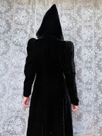 1920s Art Deco Black Velvet Hooded Coat | Vintage Witchy Gothic Piece