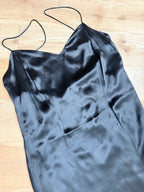 Antique 1930s Black Satin Silk Slip Dress