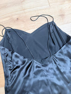 Antique 1930s Black Satin Silk Slip Dress