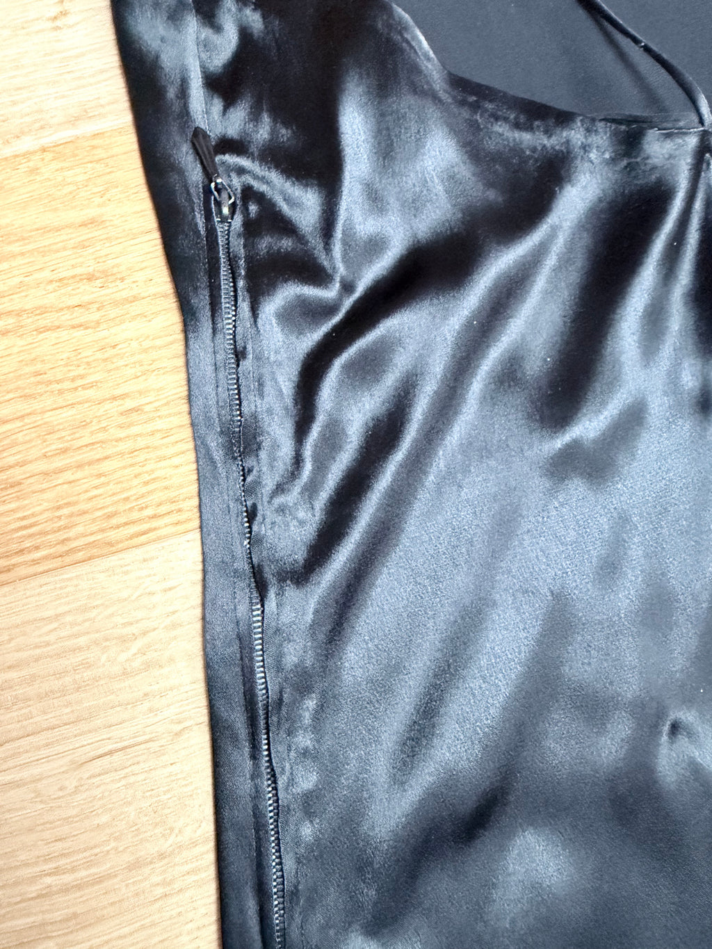 Antique 1930s Black Satin Silk Slip Dress