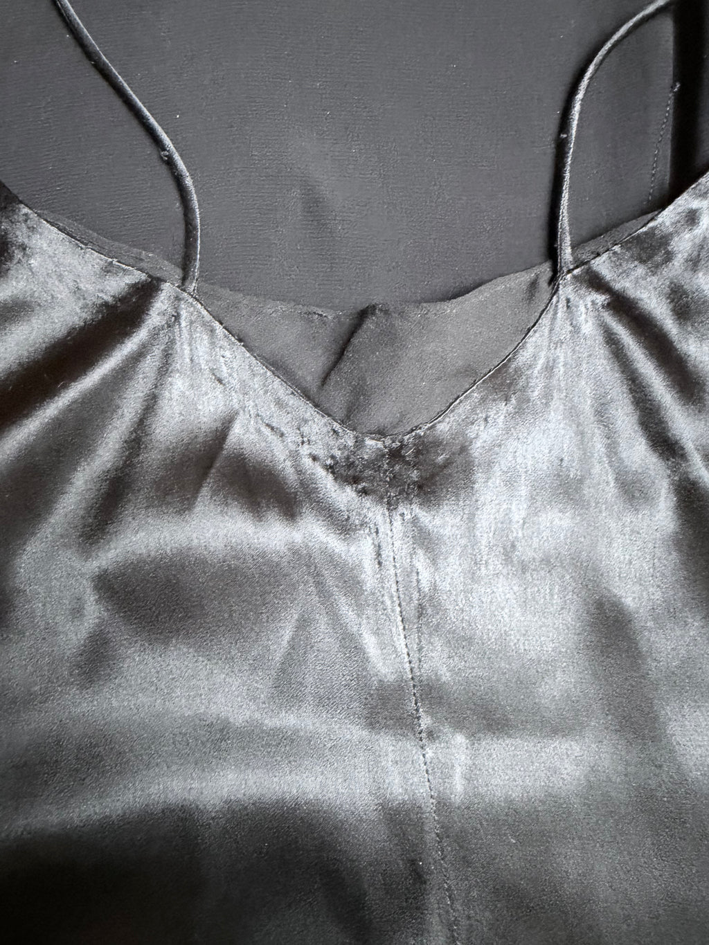 Antique 1930s Black Satin Silk Slip Dress