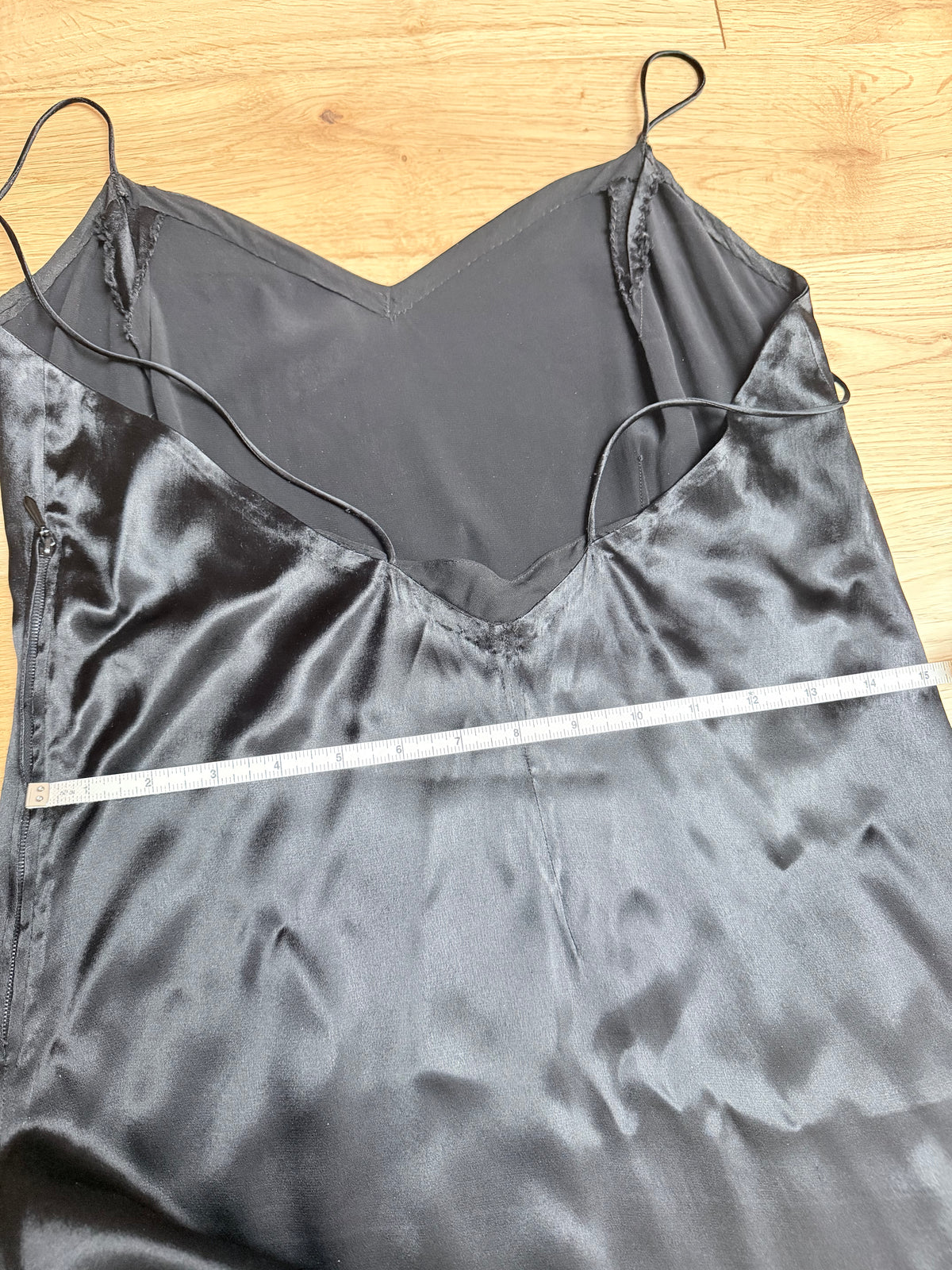 Antique 1930s Black Satin Silk Slip Dress