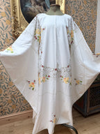 Handmade Vintage Floral Hand-Embroidered Applique Cotton Bell Sleeve Dress | Made From Old Tablecloth