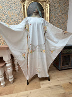 Handmade Vintage Floral Hand-Embroidered Applique Cotton Bell Sleeve Dress | Made From Old Tablecloth
