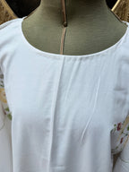 Handmade Vintage Floral Hand-Embroidered Applique Cotton Bell Sleeve Dress | Made From Old Tablecloth