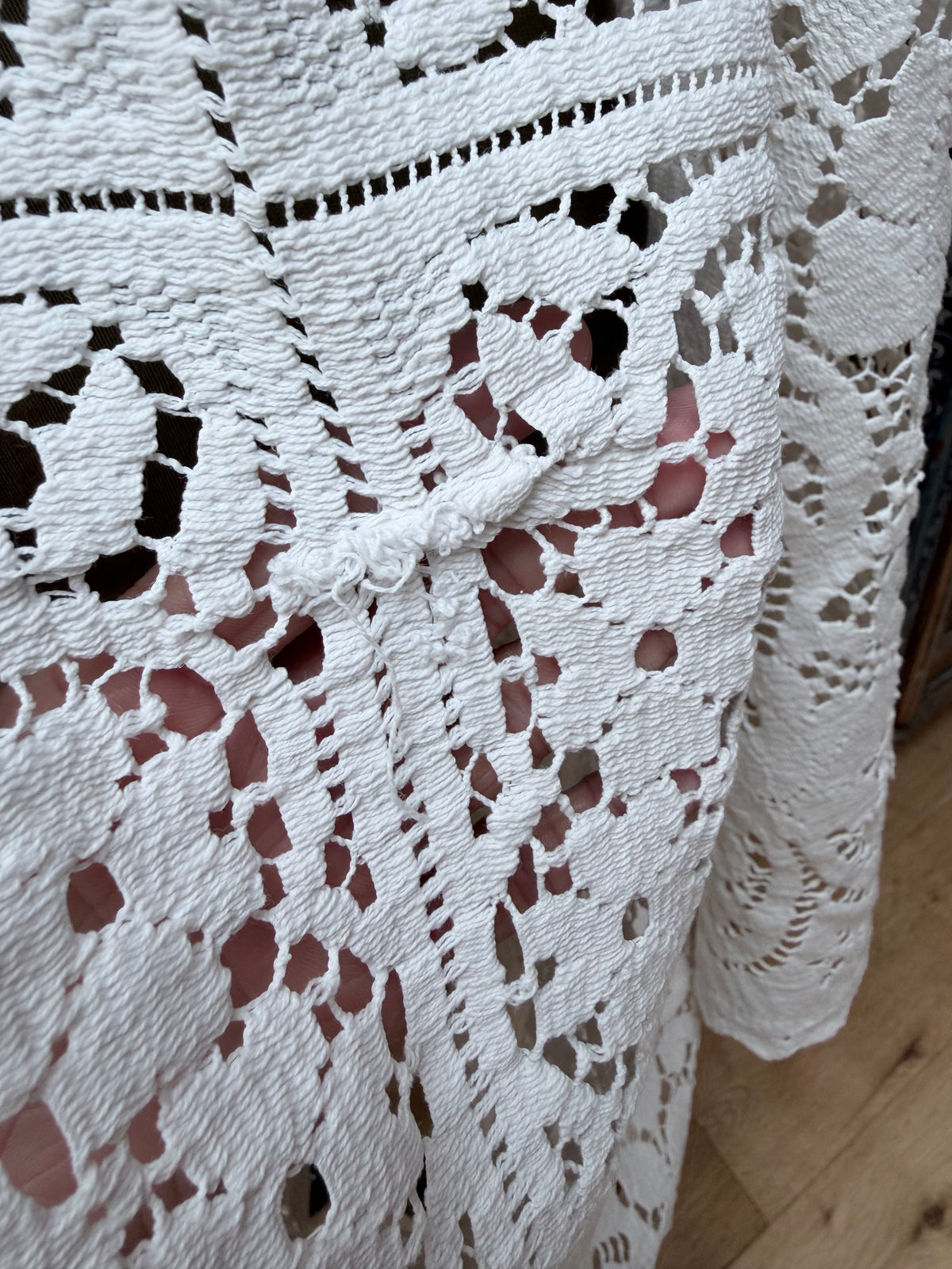 Handmade Vintage Floral Nottingham Lace Bell Sleeve Crochet Dress | Made From Old Tablecloth