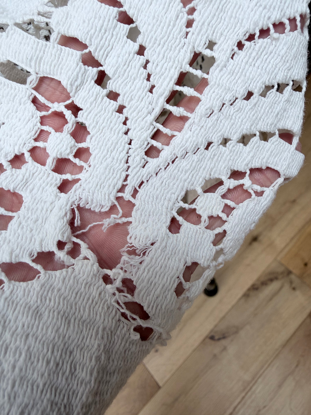 Handmade Vintage Floral Nottingham Lace Bell Sleeve Crochet Dress | Made From Old Tablecloth