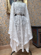 Handmade Vintage Floral Nottingham Lace Bell Sleeve Crochet Dress | Made From Old Tablecloth