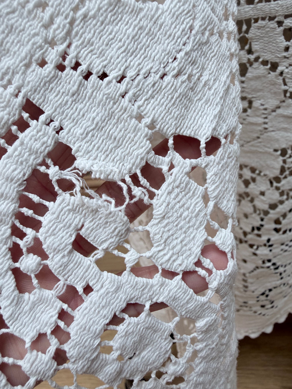 Handmade Vintage Floral Nottingham Lace Bell Sleeve Crochet Dress | Made From Old Tablecloth