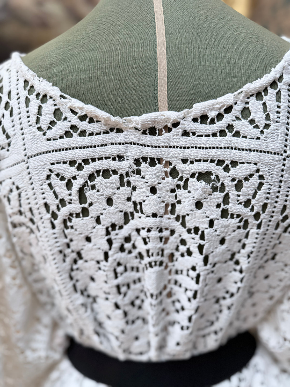 Handmade Vintage Floral Nottingham Lace Bell Sleeve Crochet Dress | Made From Old Tablecloth