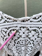 Handmade Vintage Floral Nottingham Lace Bell Sleeve Crochet Dress | Made From Old Tablecloth