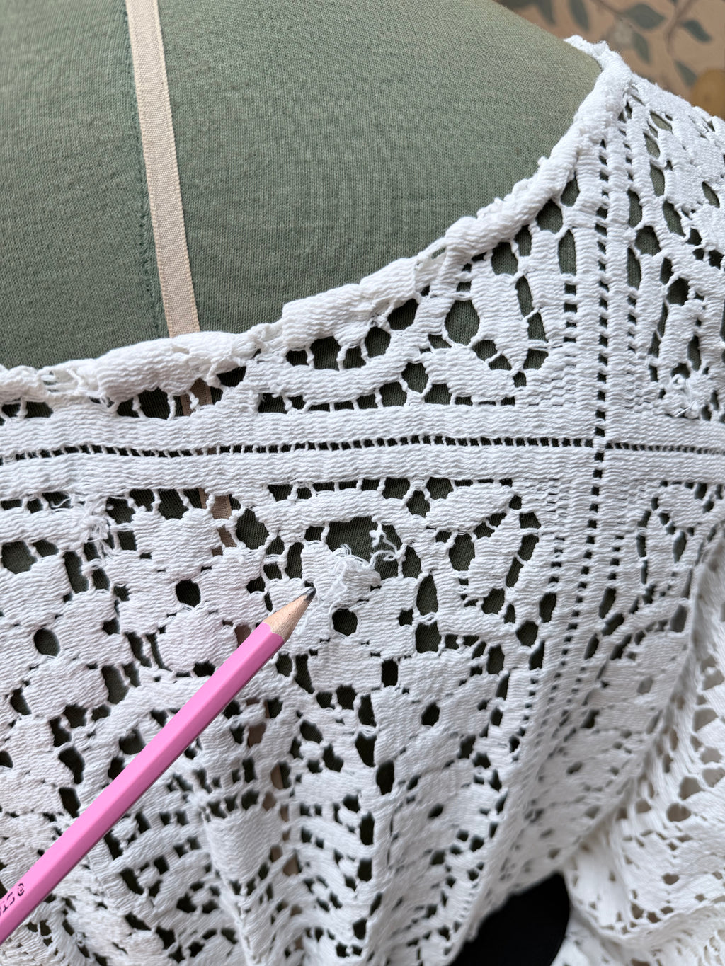 Handmade Vintage Floral Nottingham Lace Bell Sleeve Crochet Dress | Made From Old Tablecloth