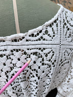 Handmade Vintage Floral Nottingham Lace Bell Sleeve Crochet Dress | Made From Old Tablecloth