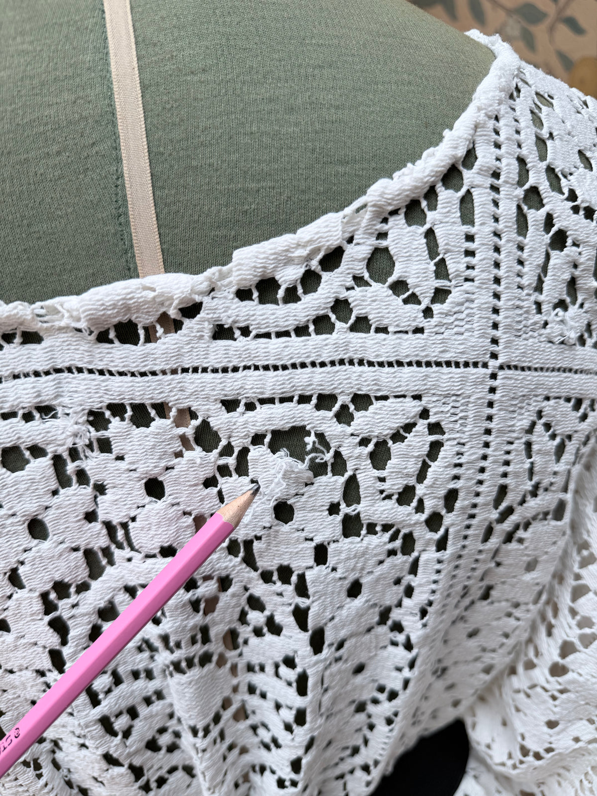 Handmade Vintage Floral Nottingham Lace Bell Sleeve Crochet Dress | Made From Old Tablecloth
