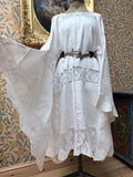 Handmade Vintage White Cotton Floral Crochet Bell Sleeve Lace Dress | Made From Old Tablecloth