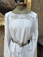 Handmade Vintage White Cotton Floral Crochet Bell Sleeve Lace Dress | Made From Old Tablecloth