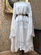 Handmade Vintage White Cotton Floral Crochet Bell Sleeve Lace Dress | Made From Old Tablecloth