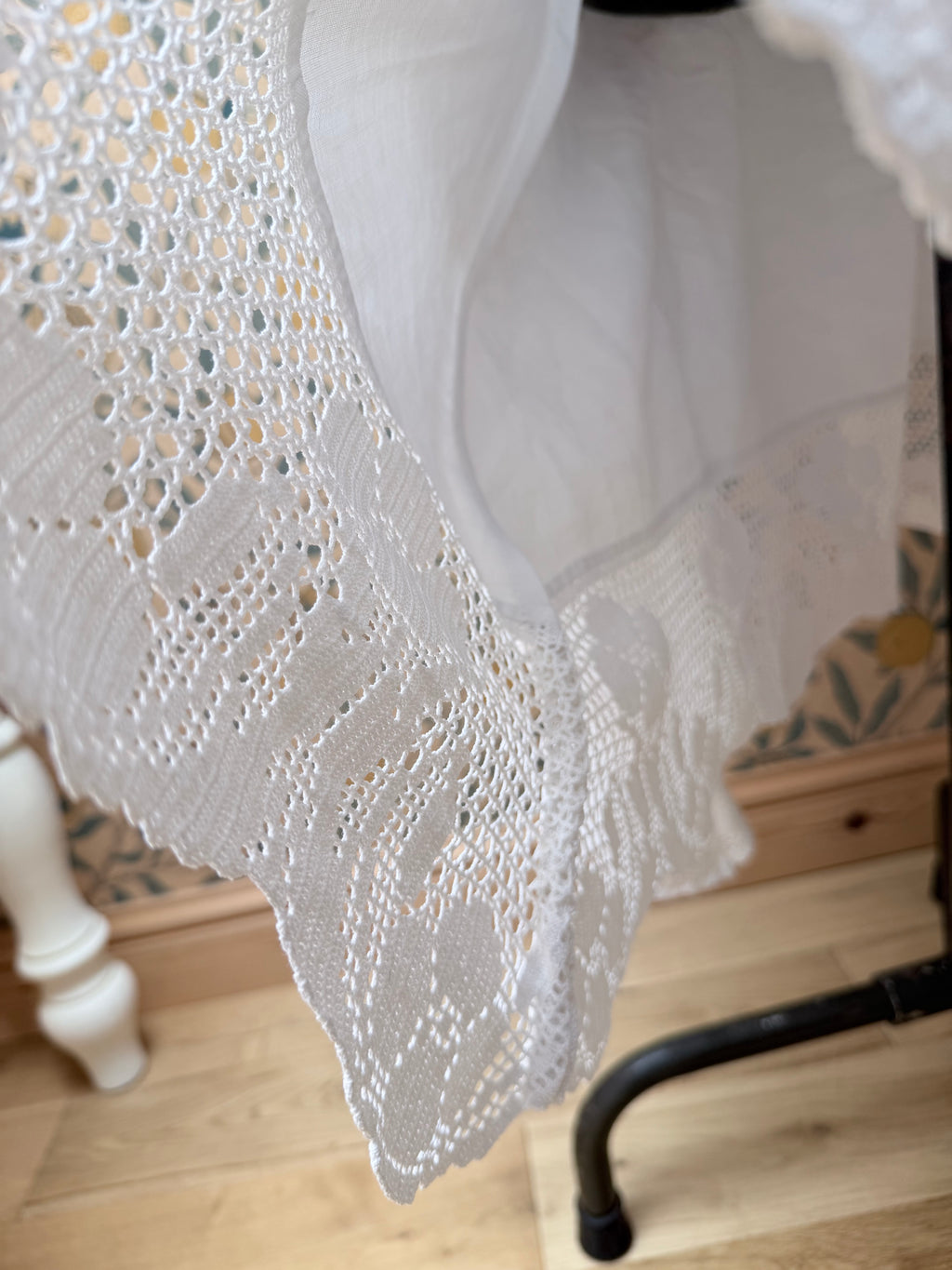 Handmade Vintage White Cotton Floral Crochet Bell Sleeve Lace Dress | Made From Old Tablecloth