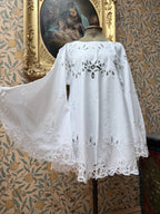 Vintage Cotton Lace Cut Out Bell Sleeve Mini Dress | The Tablecloth Collection