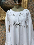 Vintage Cotton Lace Cut Out Bell Sleeve Mini Dress | The Tablecloth Collection