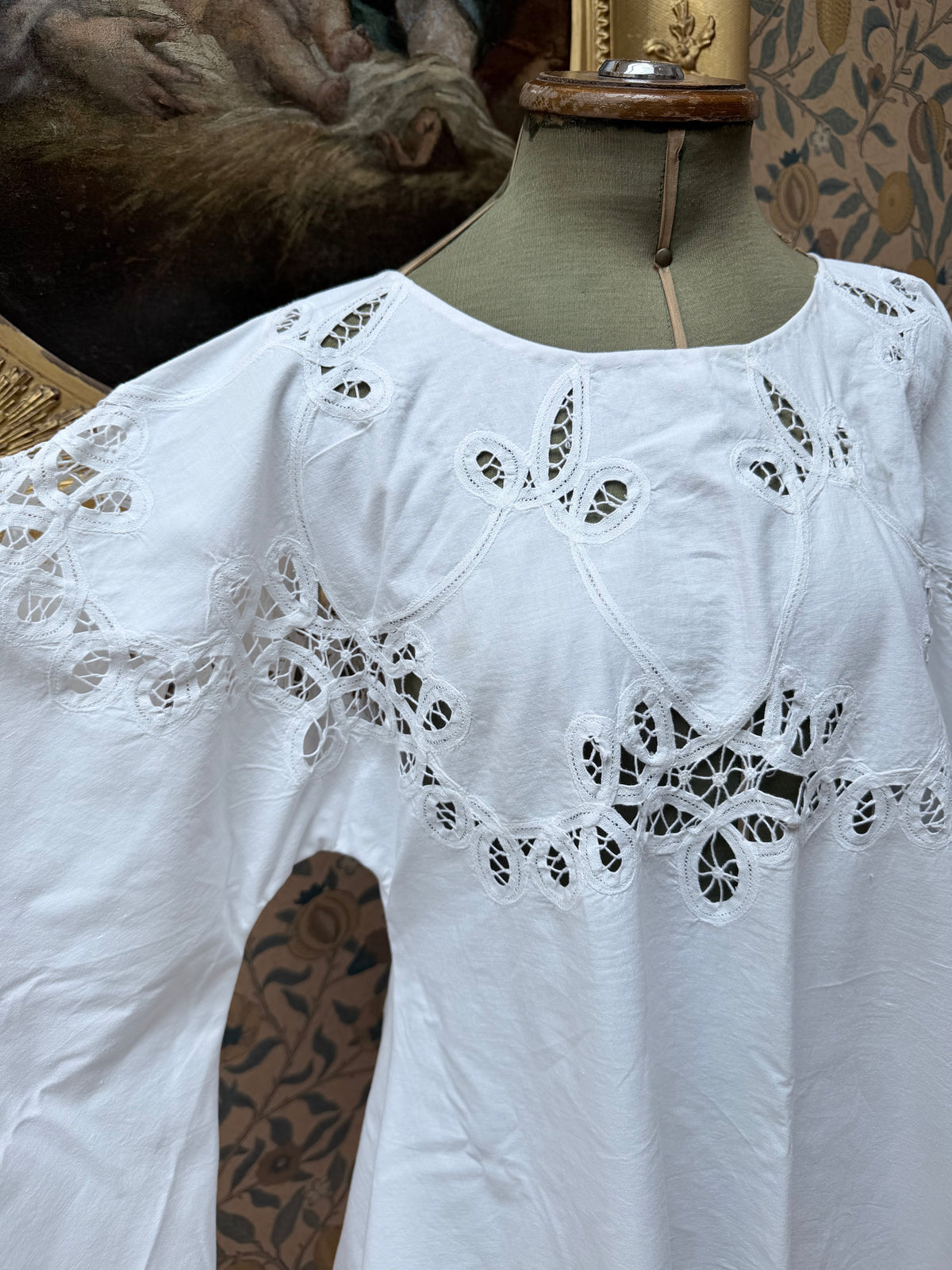Vintage Cotton Lace Cut Out Bell Sleeve Mini Dress | The Tablecloth Collection