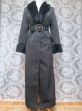 Vintage 1970s Black Faux Fur Trim Maxi Coat