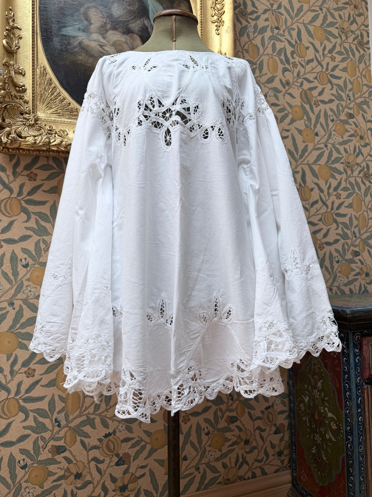Vintage Cotton Lace Cut Out Bell Sleeve Mini Dress | The Tablecloth Collection