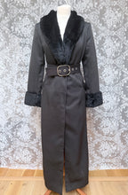 Vintage 1970s Black Faux Fur Trim Maxi Coat