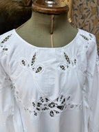 Vintage Cotton Lace Cut Out Bell Sleeve Mini Dress | The Tablecloth Collection