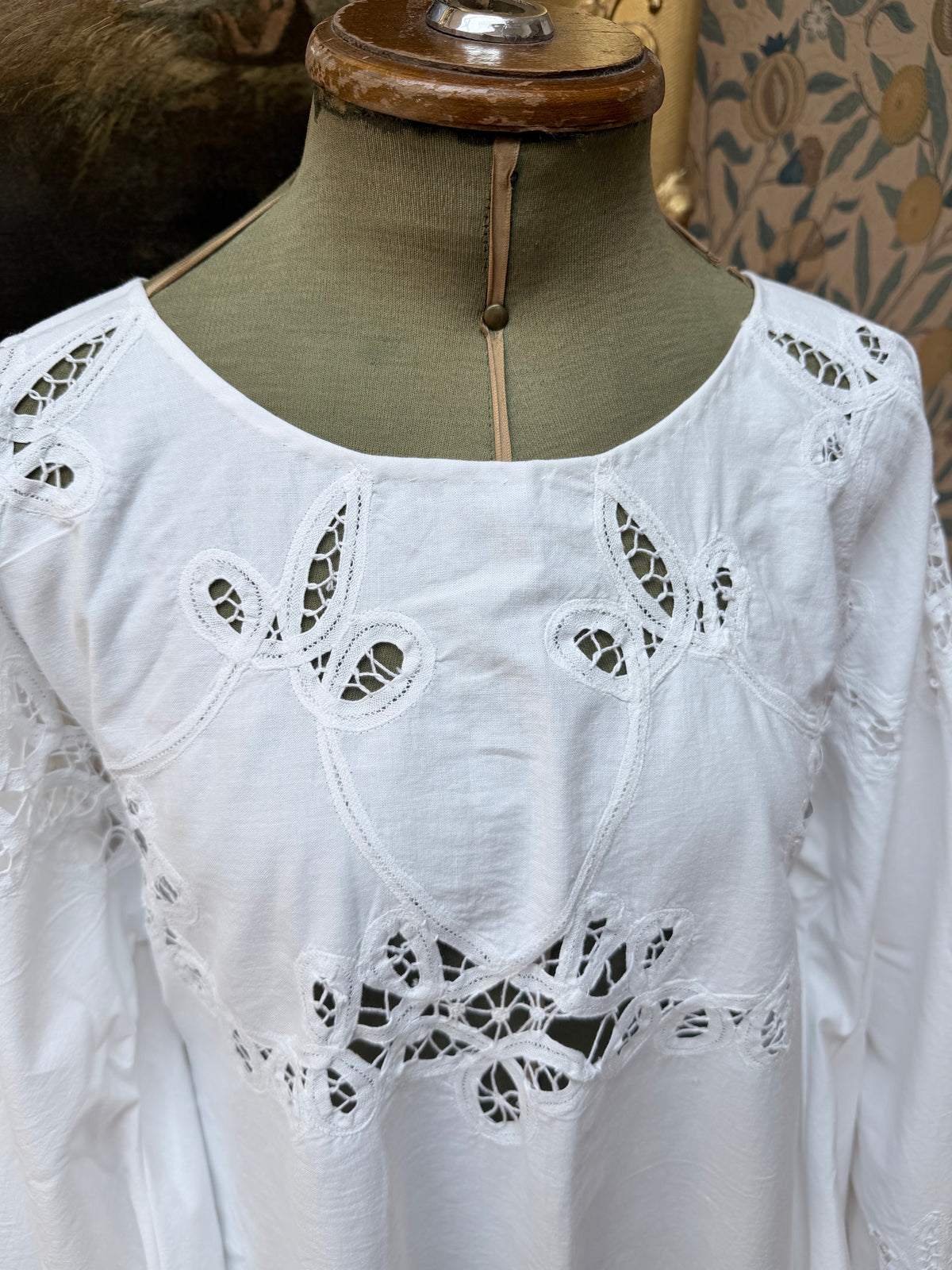 Vintage Cotton Lace Cut Out Bell Sleeve Mini Dress | The Tablecloth Collection