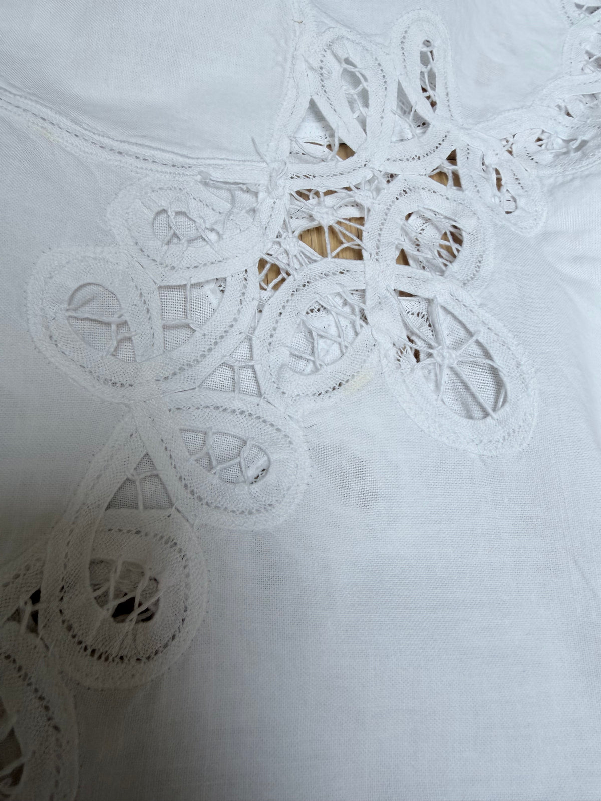Vintage Cotton Lace Cut Out Bell Sleeve Mini Dress | The Tablecloth Collection