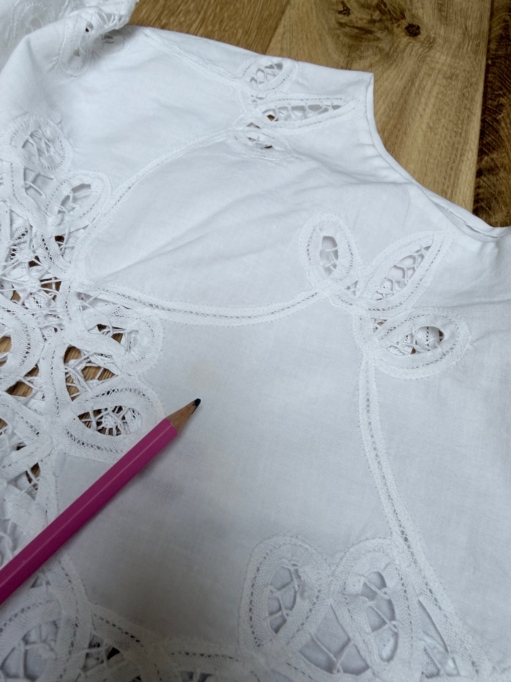 Vintage Cotton Lace Cut Out Bell Sleeve Mini Dress | The Tablecloth Collection