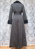 Vintage 1970s Black Faux Fur Trim Maxi Coat