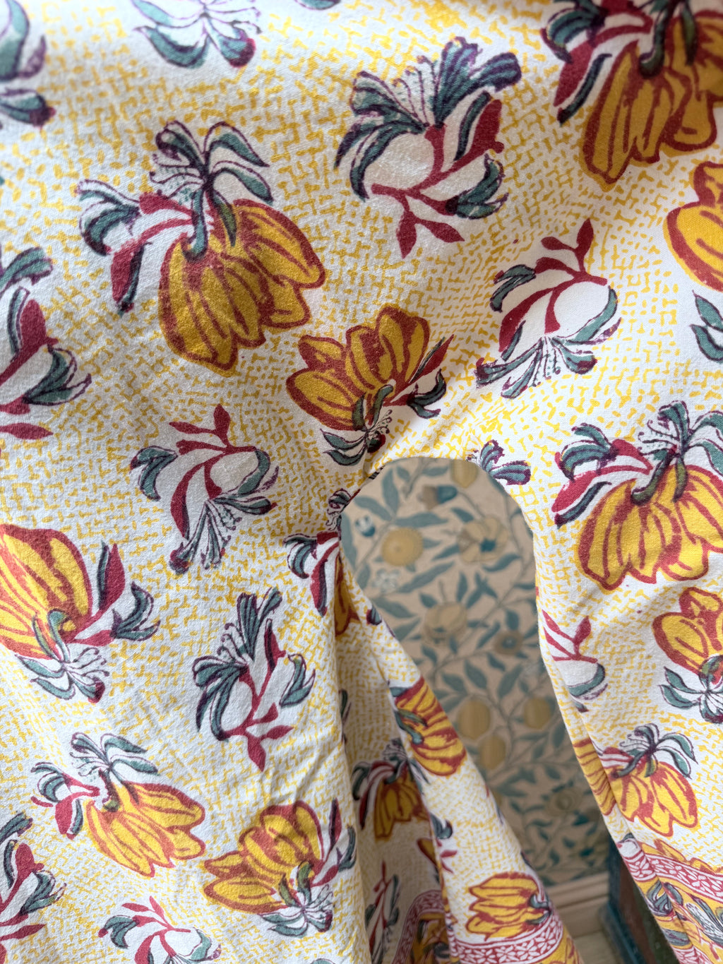Handmade Anokhi Floral Bell Sleeve Mini Dress | The Tablecloth Collection