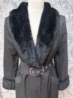 Vintage 1970s Black Faux Fur Trim Maxi Coat