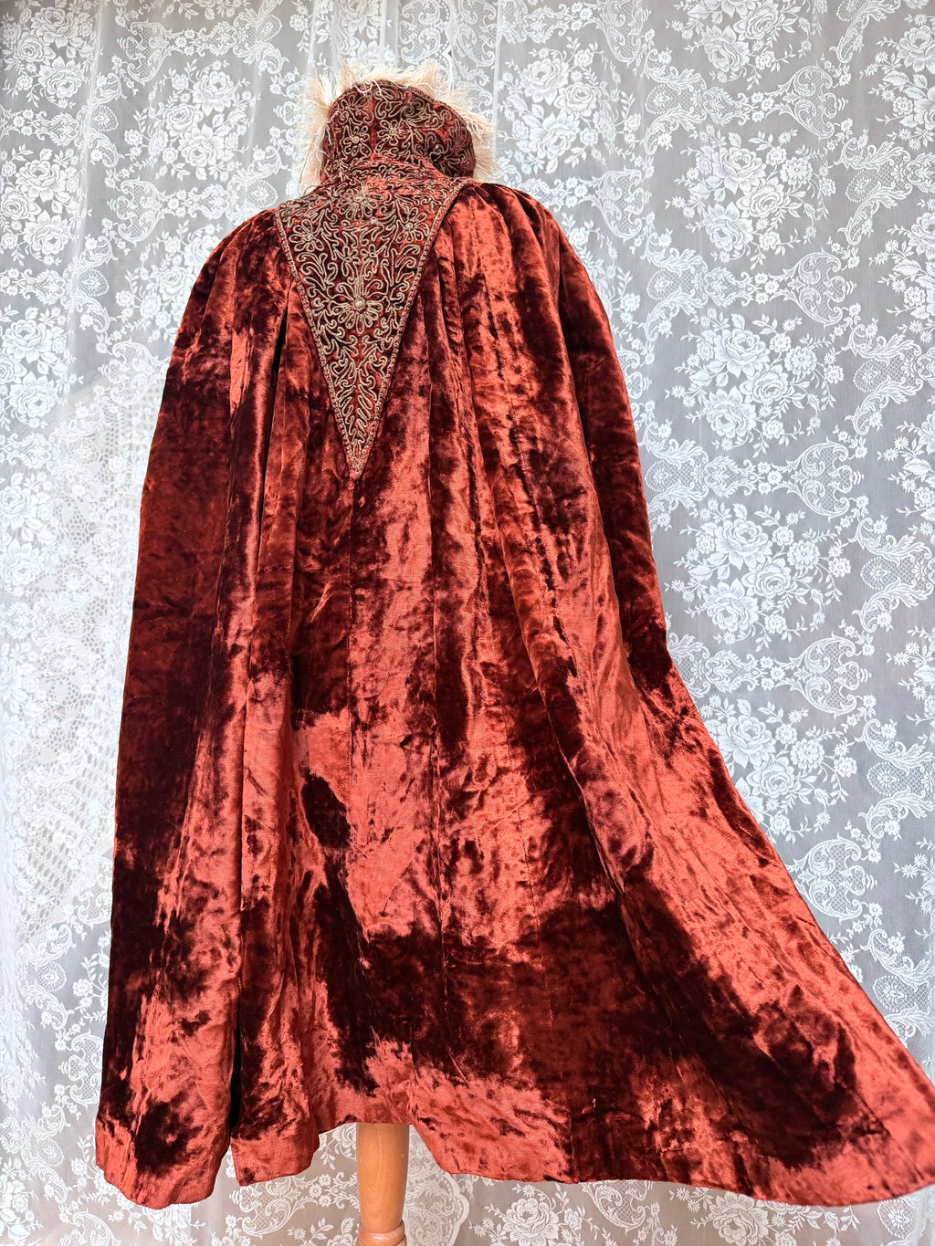 Antique Vintage Victorian Orange Velvet, Silk, & Feather Cape/Cloak