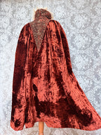 Antique Vintage Victorian Orange Velvet, Silk, & Feather Cape/Cloak