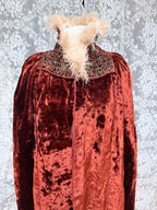 Antique Vintage Victorian Orange Velvet, Silk, & Feather Cape/Cloak