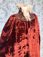 Antique Vintage Victorian Orange Velvet, Silk, & Feather Cape/Cloak