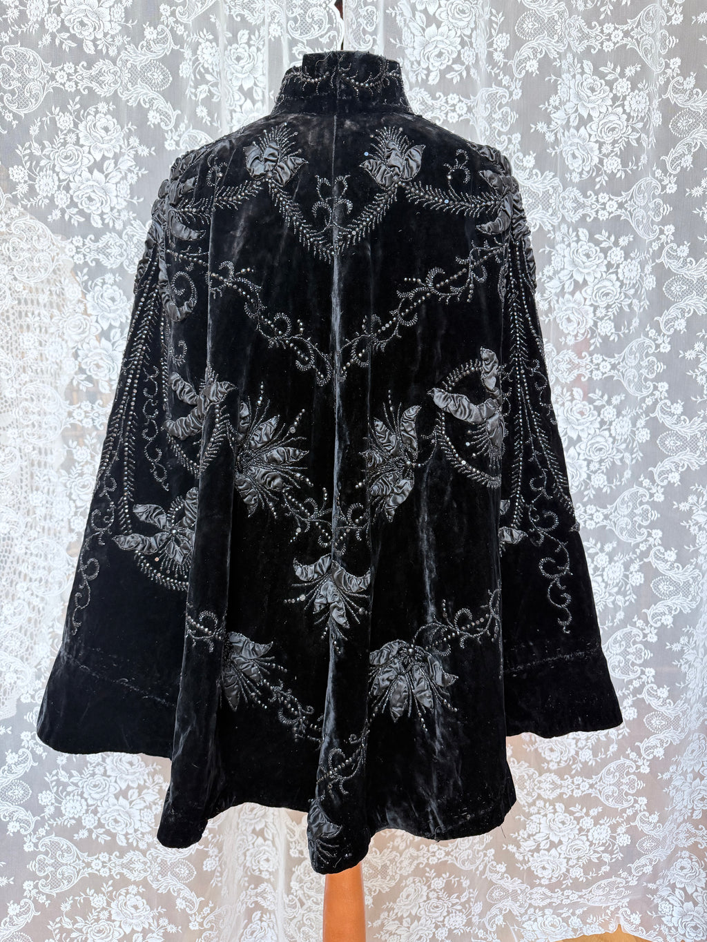 Antique Vintage Victorian Orange Velvet, Silk, & Feather Cape/Cloak