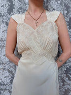 Antique 1930s Cream Silk Slip Wedding Dress With Broderie Anglaise