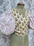 The Goldie Wisteria Puff Sleeve Wrap Blouse | Handmade Indian Block Print