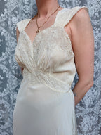 Antique 1930s Cream Silk Slip Wedding Dress With Broderie Anglaise