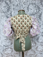 The Goldie Wisteria Puff Sleeve Wrap Blouse | Handmade Indian Block Print