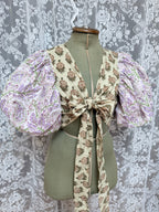 The Goldie Wisteria Puff Sleeve Wrap Blouse | Handmade Indian Block Print