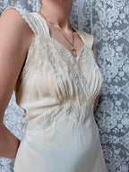 Antique 1930s Cream Silk Slip Wedding Dress With Broderie Anglaise