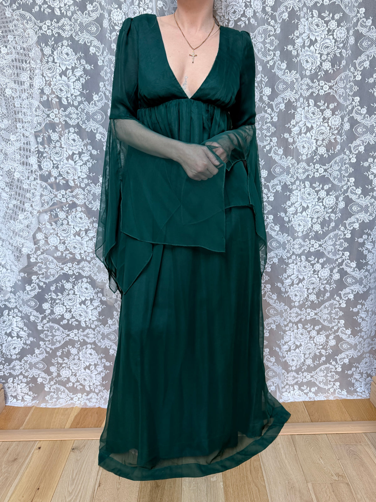 1970s Jean Varon Emerald Witchy Fairy Dress